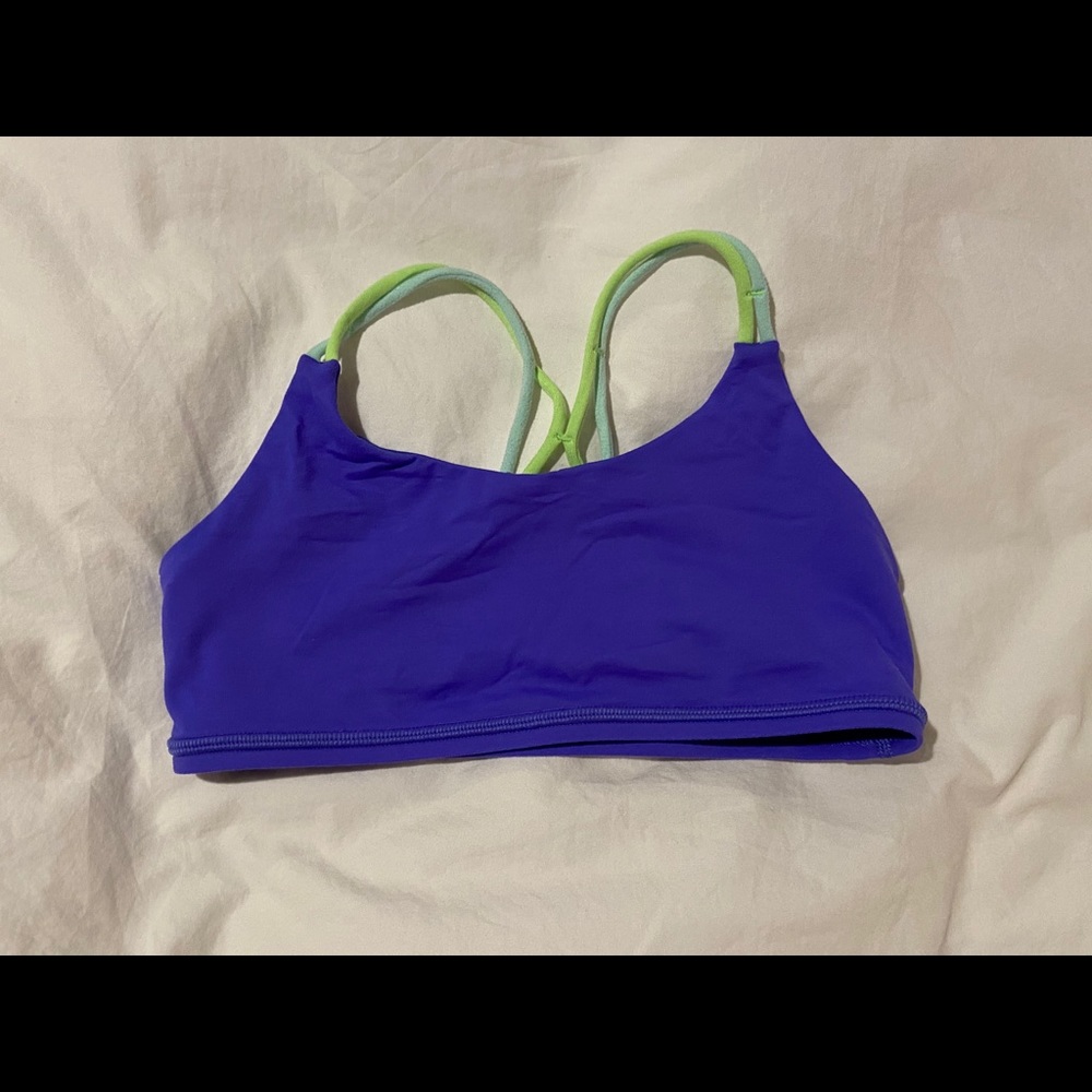 Ivivva sports bra in purple and pastel green